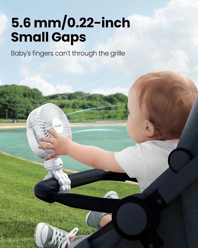 Mini Portable Stroller Fan, Battery Operated Small Clip on, Detachable 3 Speed Rechargeable, 360° Rotate Flexible Tripod Better Cooling for Car Seat Crib Treadmill Travel White