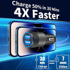 【MFi Certified】iPhone Car Charger Fast Charging, 4.8A Dual USB Smart Power Cigarette Lighter USB Car Charger with 2Pack Lightning Braided Cable for iPhone 14 13 12 11 Pro XS Mini XR X SE iPad