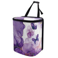 Purple Marble Butterfly Print Car Trash Can with Lid, Leak Proof Auto Trash Bag Hanging Vehicle Garbage Can Multipurpose Storage Container for Back Seat Road Trip