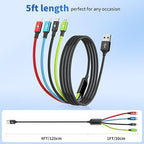 4 in 1 Multi Charging Cable, 2 Pack 5FT Charging Cords for Multiple Devices | USB Cable Phone Charger with USB C, IP and Micro, Nylon Braided, Cruise Essentials 2026, Travel Car Accessories