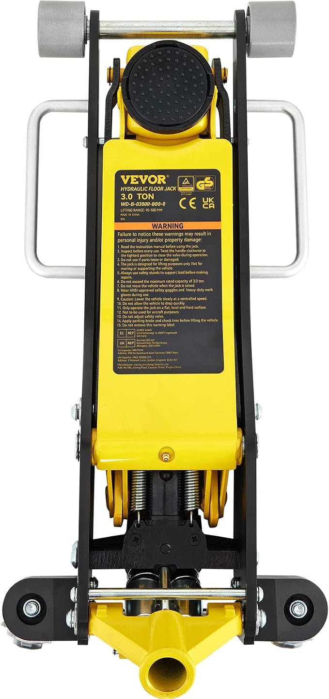 3 Ton Low Profile Aluminum & Steel Racing Floor Jack | Dual Pistons Quick Lift Pump, Sport Utility Vehicle, Lifting Range 3-6/11"-19-11/16", Yellow & Black