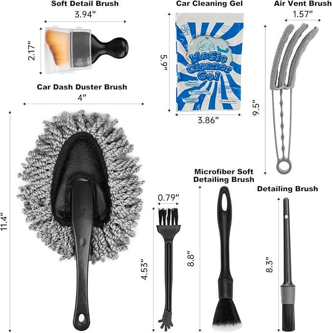 Car Interior Detailing Kit, Microfiber Duster with Cleaning Gel | Scratch-Free, Soft Brush, Complete 6Pcs Set, Deep Crevice, Car & Home Use, Ideal Gift