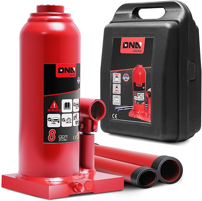 8 Ton / 16000 lbs Lifting Automotive Welded Hydraulic Bottle Jack for Car SUV Pickup Truck, Auto Repair, with Manual Handle & Carrying Storage Case, Red