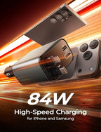 Retractable Car Charger, 84W Car Charger USB C Fast Charger, Cigarette Lighter USB Charger Adapter, Car Accessories Birthday Gifts for Men Women Dad Mom Husband, for iPhone 17 16 15 14 13 12 11
