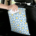 Checkered Smiling Daisy Car Trash Bag - Waterproof Car Trash Bag Hanging Leakproof Car Garbage Bag - Washable Reusable Trash Bag For Car Interior Hanging Organizer Storage Vehicle Travelling Camping