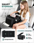 Car Seat Organizer, Premium Backseat Car Organizer with Tray for Kids and Adults, Front Passenger Organizer with Tissue Box and Cup Holder and Mesh Pockets Waterproof