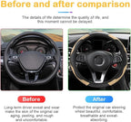 Car Steering Wheel Cover, 15 inch Carbon Fiber Microfiber PU Leather Elastic Steering Wheel Protector for Men Women, Anti-Slip Breathable Car Interior Accessories for Most Cars (Black/Beige)