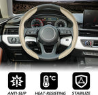 2pcs (Khaki) Universal Fit Carbon Fiber Steering Wheel Cover, Anti-Skid Steering Wheel Cover/Segmented Steering Wheel Protector/Car Interior Accessories