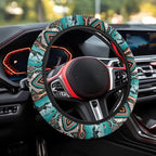 Car Steering Wheel Cover for Women Men, Soft Neoprene Stretchy Anti-Slip 15 Inch Steering Wheel Protector Universal Auto Decor, Aztec Geometric Horse Turquoise