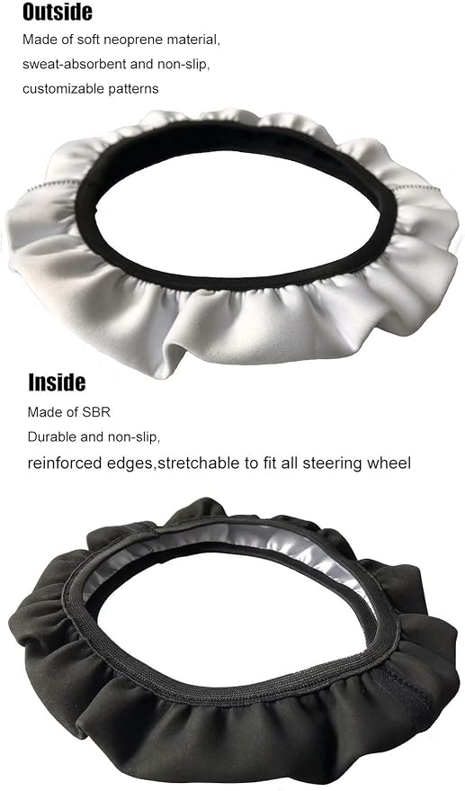 Elegant Elephant Style Automotive Steering Wheel Covers Neoprene Comfortable Keep Warm Odorless Stretch-on Fabric Breathable Universal 14 to 15 inch Navy Blue for Women Mens