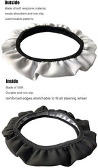 Skulls Print Car Steering Wheel Cover Stretch-on Fabric Neoprene Comfortable Grip Automotive Steering Wheel Protector Adult Anti-Slip Universal 15 inch Machine Washable Gray