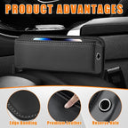 Car Seat Gap Organizer, Premium Leather Auto Seat Storage Box, Vehicle Adjustable Front Seat Gap Filler, Car Seat Side Pocket Organizer for Phones, Glasses, Keys, Money, Cards (Black)