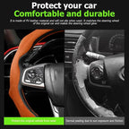 Mandark Car Steering Wheel Cover, Suede Sport Vehicle Steer Wheel Protector Fitting 15 Inch, Non-Slip Comfortable Automotive Interior Decoration Accessories, Universal for Most Cars (Orange)