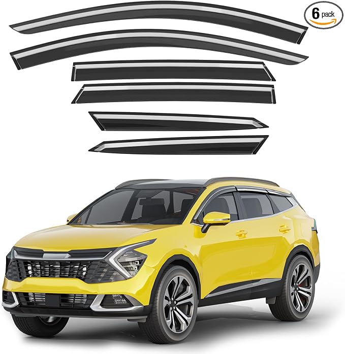 6-PCS Low Profile Window Rain Guards Fit for Kia Sportage 2023-2026 Rain Guard Window Deflectors Extra-Thick Side Window Visors Vent Shades Tape-on Vent Visors Car Accessories
