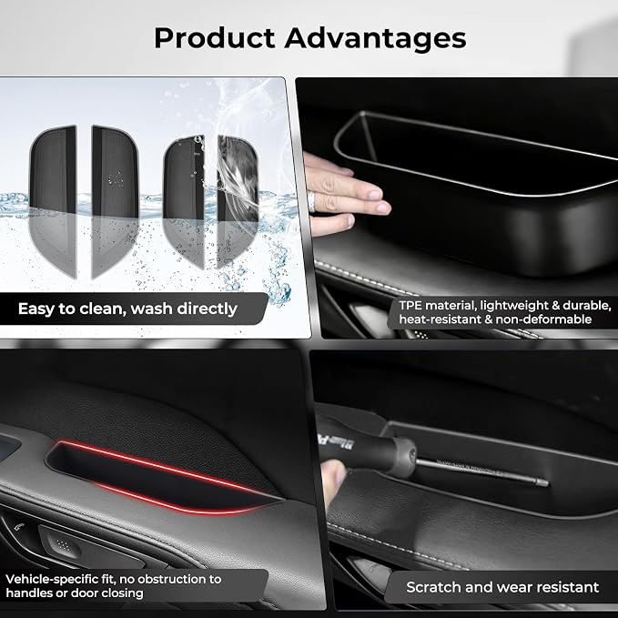 4PCS Door Side Storage Box for Lexus RX 350h 450h 500h 2023 2024 2025 Car Door Accessories, Front Rear Door Insert Organizer Tray Door Handle Storage (Black)