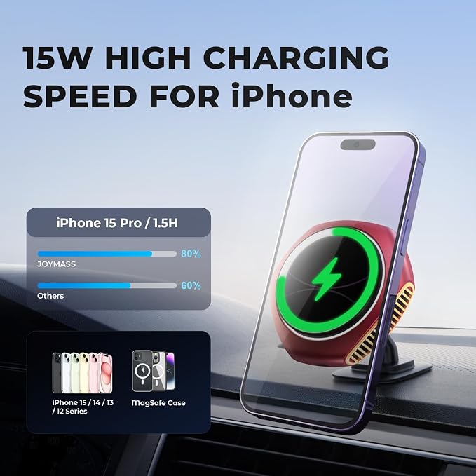 for MagSafe Car Mount Charger, 15W Zinc Alloy Fast Charging Magnetic Wireless Car Charger Phone Holders for Your Car Fits for iPhone 15 Pro Max Plus 14 13 12 Mini MagSafe Case - Red