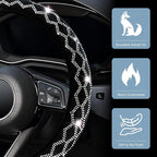 Bling Rhinestone Steering Wheel Cover with Crystal Diamond for Women, Sparkling Car Wheel Protector Universal Fit 15 Inch (Black with White Diamond, Standard Size(14"" 1/2-15"" 1/4))