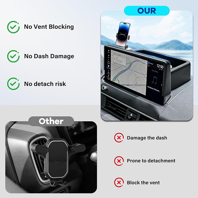 Car Phone Holder Fit for Honda Passport/Pilot 2026 w/Dash Tray Storge Box Organizer-Cell Phone Mount for Passport/Pilot Accessories 12.3inch Touch Screen 360 Degree Rotation (Not fit 14.5 inch)