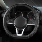 Flat Bottom Car Steering Wheel Cover for Nissan,D Shaped Steering Wheel Cover for Rogue,Altima,Kicks (Diamond Quilted-Black+Gray-Standard Size)