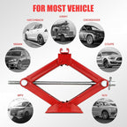 1.5 Ton (3,306 lbs) Scissor Lift Jack with Labor-Saving Ratchet Wrench for Most Cars, 4'' - 15.2'' Lifting Range, Red, TOOLS-00477