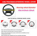 15 Inch Car Leather Steering Wheel Cover, Automotive Accessories Elastic Breathable Anti-Slip Soft Wheel Protector Fits Men and Women, Suitable for SUVs, Trucks, Vehicles and RVs (Black/Blue)