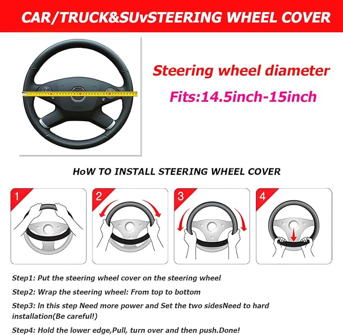 15 Inch Car Leather Steering Wheel Cover, Automotive Accessories Elastic Breathable Anti-Slip Soft Wheel Protector Fits Men and Women, Suitable for SUVs, Trucks, Vehicles and RVs (Gray-1)