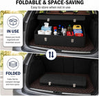 Car Trunk Organizer with Lid,Foldable Faux Leather Cargo Storage Box,3 Compartments,Collapsible Multi-Functional for SUV,Sedan,Vehicle Trunk, Black