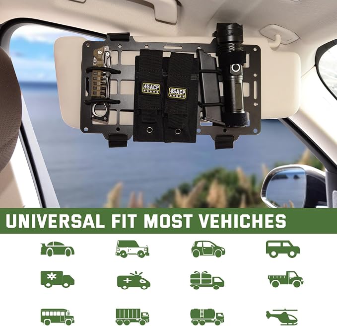 Aluminum Alloy Molle Visor Organizer,Rigid Aluminum Alloy MOLLE Panel Compatible with Backpack Tactical, Versatile Car Sun Visor Organizer for Trucks Vehicle SUV Interior Accessories