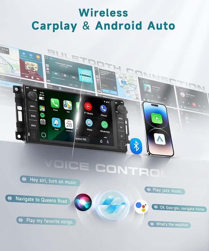 4G+64G 5G WiFi Android Car Radio Stereo for Jeep Wrangler 2007-2018 Dodge RAM Chrysler with Wireless Carplay Android Auto 1080P Cam USB/Type-C, 7" for Jeep Wrangler Radio for Dodge RAM Chrysler Radio