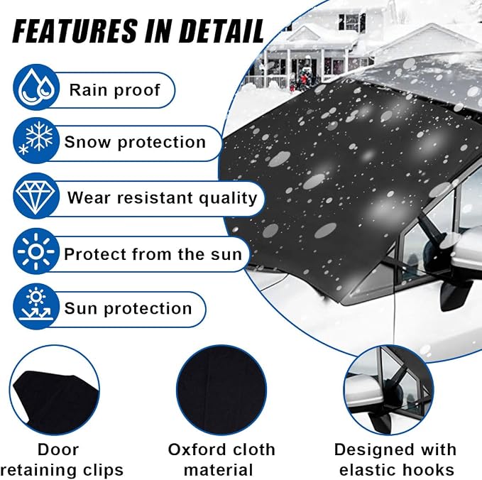 Car Front Windshield Snow Cover, 74×66 Inch Anti Ice Frost Windshield Protector, Windproof Oxford Front Window Cover, Winter Car Accessories for Cars, Trucks, SUVs, Lorries (Front Cover)