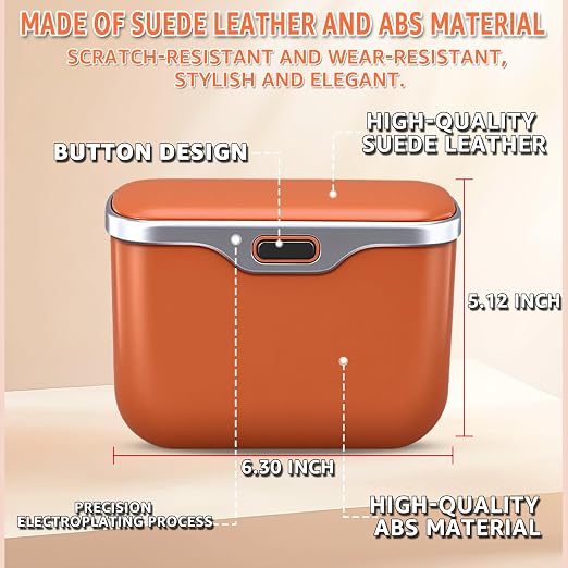 Car Trash Can, Waterproof Multi‑Functional Auto Trash Bin for Door/Console/Seat Back, Universal Vehicle Garbage Can for Car/Truck/SUV Drivers (Orange)