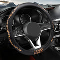 Leopard Print Steering Wheel Cover, D Shaped Car Wheel Cover Microfiber Leather 14 1/2-15 in (37-39 cm)