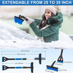 Snow Brush and Ice Scrapers for Car Windshield,Ice Scraper for Freezer,35" Extendable Snow Scraper,Detachable Snow Removal Tool with Ergonomic Foam Grip for Car SUV and Truck (Blue)