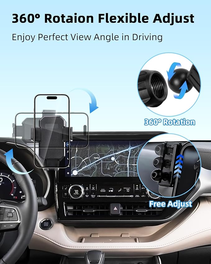 Car Phone Mount for 2020-2026 Toyota Highlander 8-inch Screen Accessories | L/LE/Hybrid XLE/Nightshade Auto Lock Car Phone Holder 360° Rotation Hands-Free Cradles Not Affect Vent (Not fit 12.3 '')