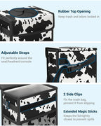 Car Trash Can with Lid, Leakproof Car Trash Bag Hanging Waterproof Automotive Garbage Can with Storage Pockets Mini Vehicle Trash Bin for Back/Front Seat(Cow Print,3 Gallon)