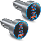 Car Charger USB C, 2Pack 98W 4-Port USB C Car Charger Fast Charging,4 in 1 Cigarette Lighter USB Charger for Multiple Devices,Dual 30W Type C Car Charger Adapter for iPhone 17/16/15 Pro Max,Galaxy