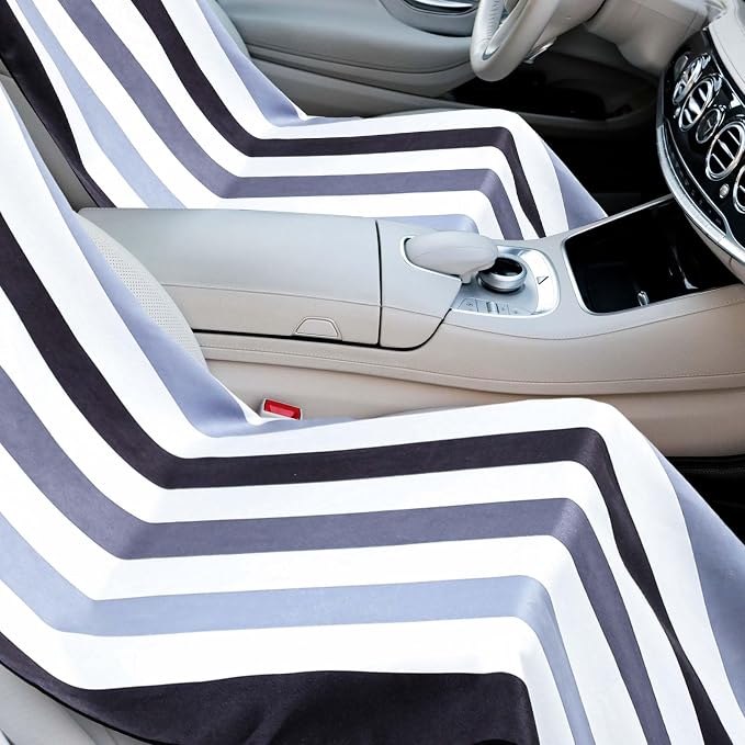 Car Seat Towel Covers with Storage Bag, 63 x 32 Inch Universal Non Slip Waterproof Sweat Protector for Car Truck, Gym Swimming Running, Machine Washable(2 Pack,Black Vertical Stripes)