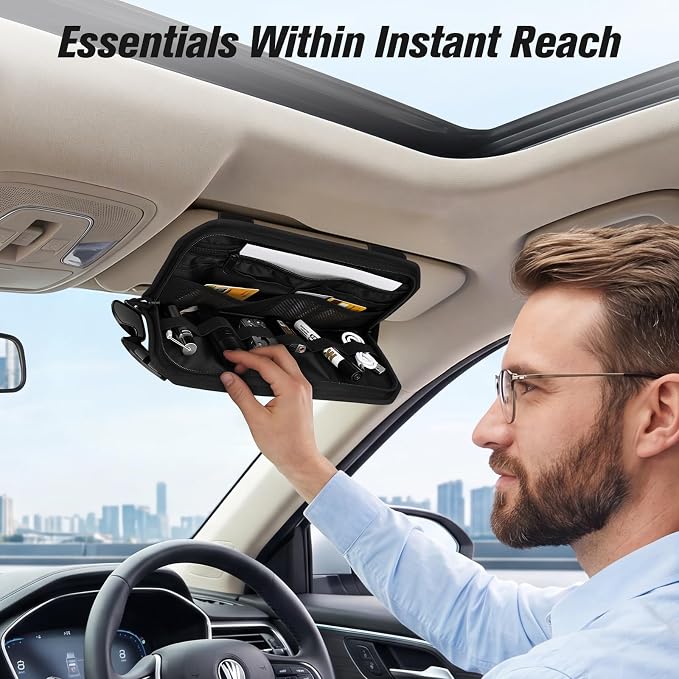 Visor Organizer, Car Visor Organizer | Sun Visor Organizer with Sunglasses Holder | Pockets | Card Slots | Tactical Visor Organizer | MOLLE Visor Organizer