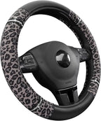 Road Comfort Leather Steering Wheel Cover – Premium Anti-Slip Car Steering Wheel Grip Cover – Universal Fit for 14.5”–15” Cars, Trucks & SUVs - Leopard Pattern