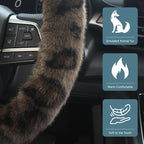 Fuzzy Car Steering Wheel Cover,Universal Fit Fur Auto Wheel Cover,Leopard Warm Fluffy Vehicle Wheel Protector Car Accessories,Cheetah Print Steering Wheel Cover for Men Women (Brown)