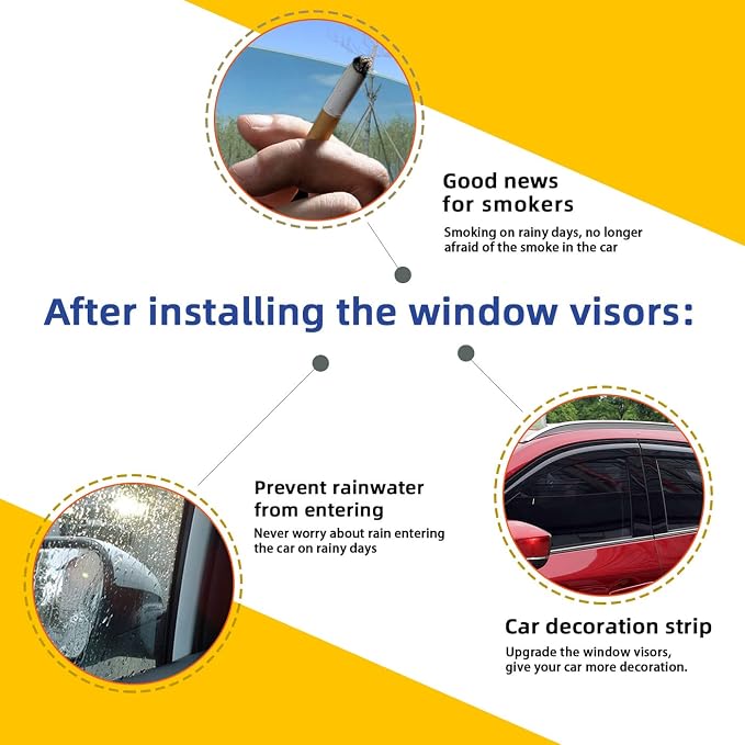4pcs Window Rain Guard Compatible with 2010-2015 Toyota Prius/Prius Plug-in Smoke Tint Outside Mount Tape On/Clip On Style PVC Sun Rain Guard Vent Window Visors 2011 2012 2013 2014