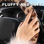 Furry Car Steering Wheel Cover with Gear Shift Cover, Soft and Warm, Cute Fluffy Auto Decor for Women Men, Standard Size, 2 PCS Set, Brown Leopard