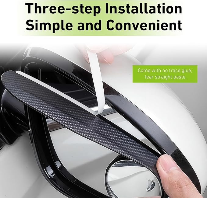 2PCS Car Rearview Blind Spot Mirror, ABS Side Mirror Rain Guard with 360 Degrees Blind Spot Mirror, 2-in-1 Carbon Fiber Rain Eyebrow, Universal for Most Cars (Black)