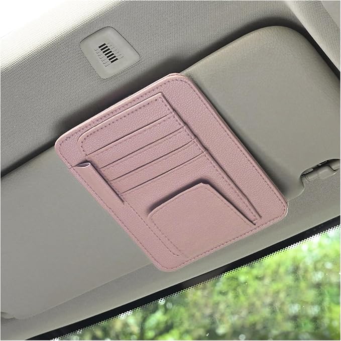 Car Sun Visor Organizer, Small Auto Visor Organizer and Storage, Registration and Document Holder, Vehicle Accessories for Sunglasses, Document, Card, Pen, Driver License (Pink)