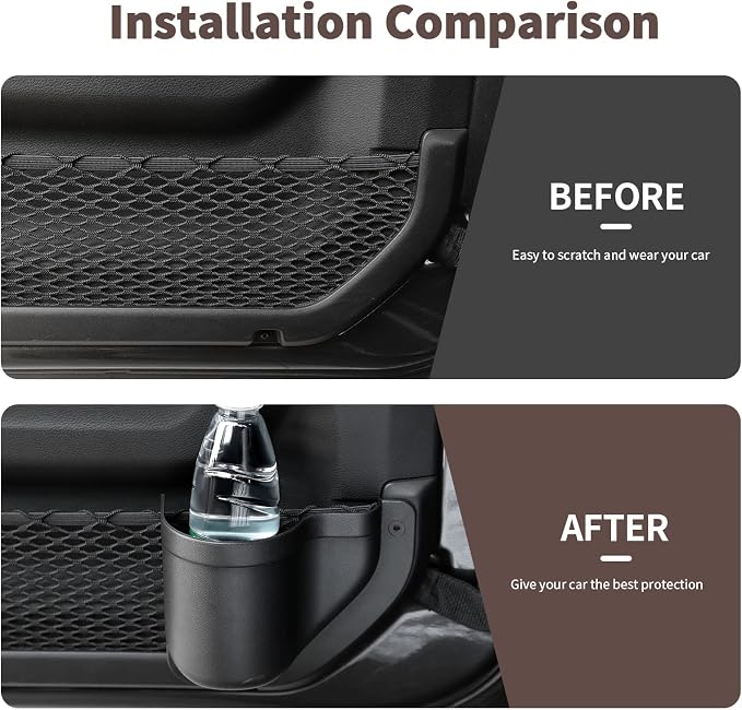 Front & Rear Door Side Insert Storage Box, Door Organizer Pockets Fit for 2018-2026 Jeep Wrangler JL JLU & Gladiator JT, 4Pcs Black Cup Holder Interior Storage Expansion Accessories