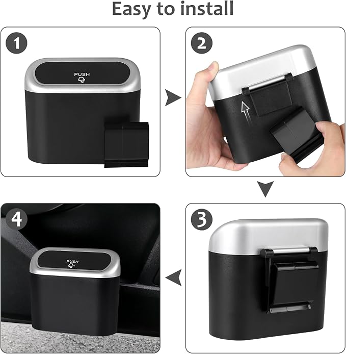 Car Trash Can with Lid, Mini Vehicle Trash Bin Car Dustbin Garbage Organizer Holder with Trash Bag, 2 Pack Small Hanging Leakproof Cars Storage Bag Container for Auto, SUV, Office (Silver)