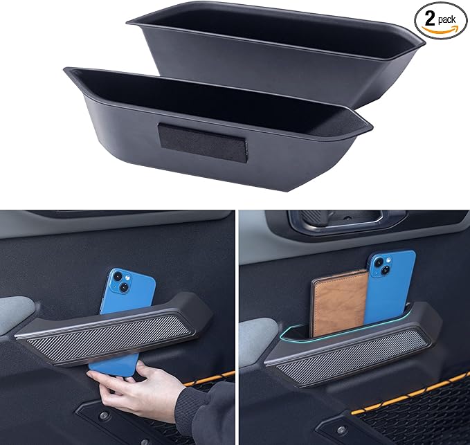 2PCS Front Door Storage Box Compatible with Ford Bronco 2021-2026 Accessories, Phone Holder Door Grab Handle Pocket Storage Organizer ABS Plastic (Not for Sport)