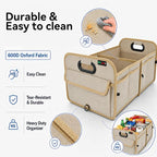 PAT SAM'S Trunk Organizer for SUV, Collapsible Car Trunk Organizer with Dividers, Waterproof 600D Oxford, Non-Slip Storage Organizer for Groceries, Tools, Travel, Truck & Car (Beige)