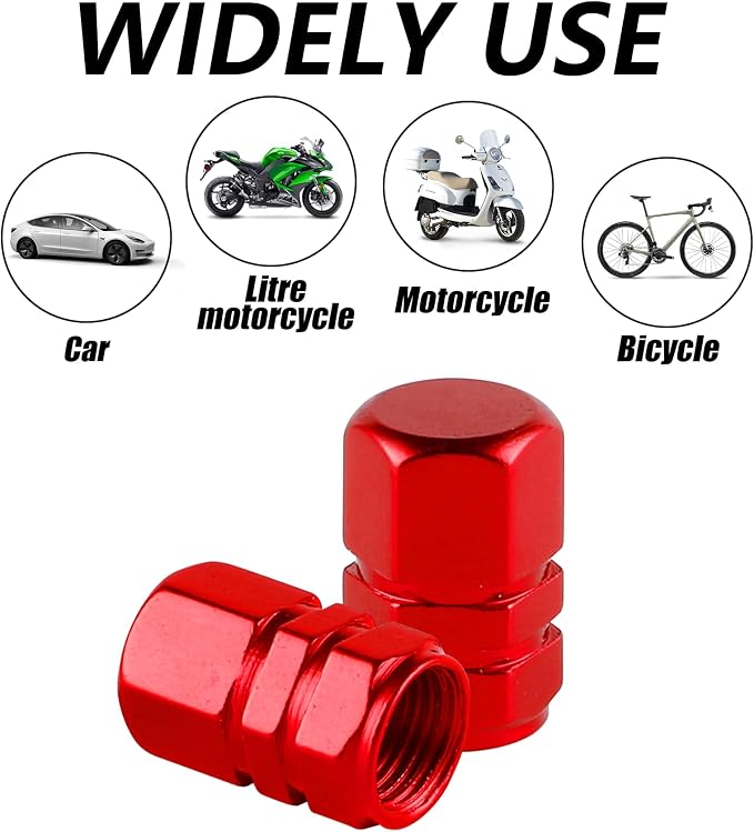 Aluminum Tire Stem Valve Caps Wheel Valve Covers Car Dustproof Tire Cap Cover Accessories, Universal for SUV, Car, Bike and Motorcycle, Hexagon Shape (4PCS Red)