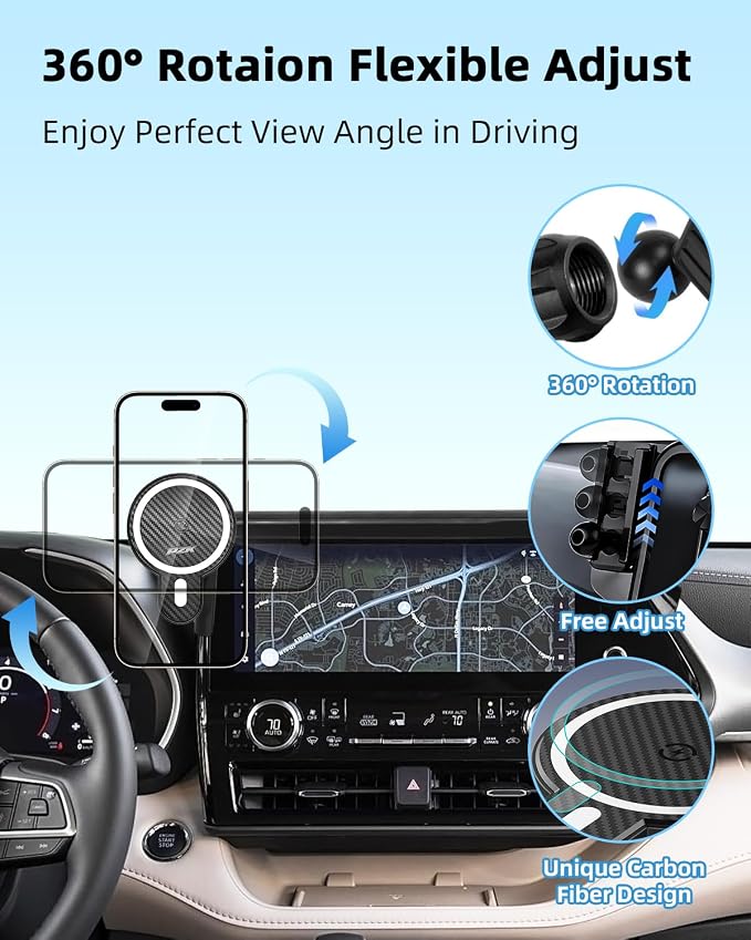 Car Phone Mount for 2020-2026 Toyota Highlander 8-inch Screen Accessories | L/LE/Hybrid XLE/Nightshade Magnetic 15W Fast Wireless Charger Phone Holder with Magsafe Not Affect Vent (Not fit 12.3'')